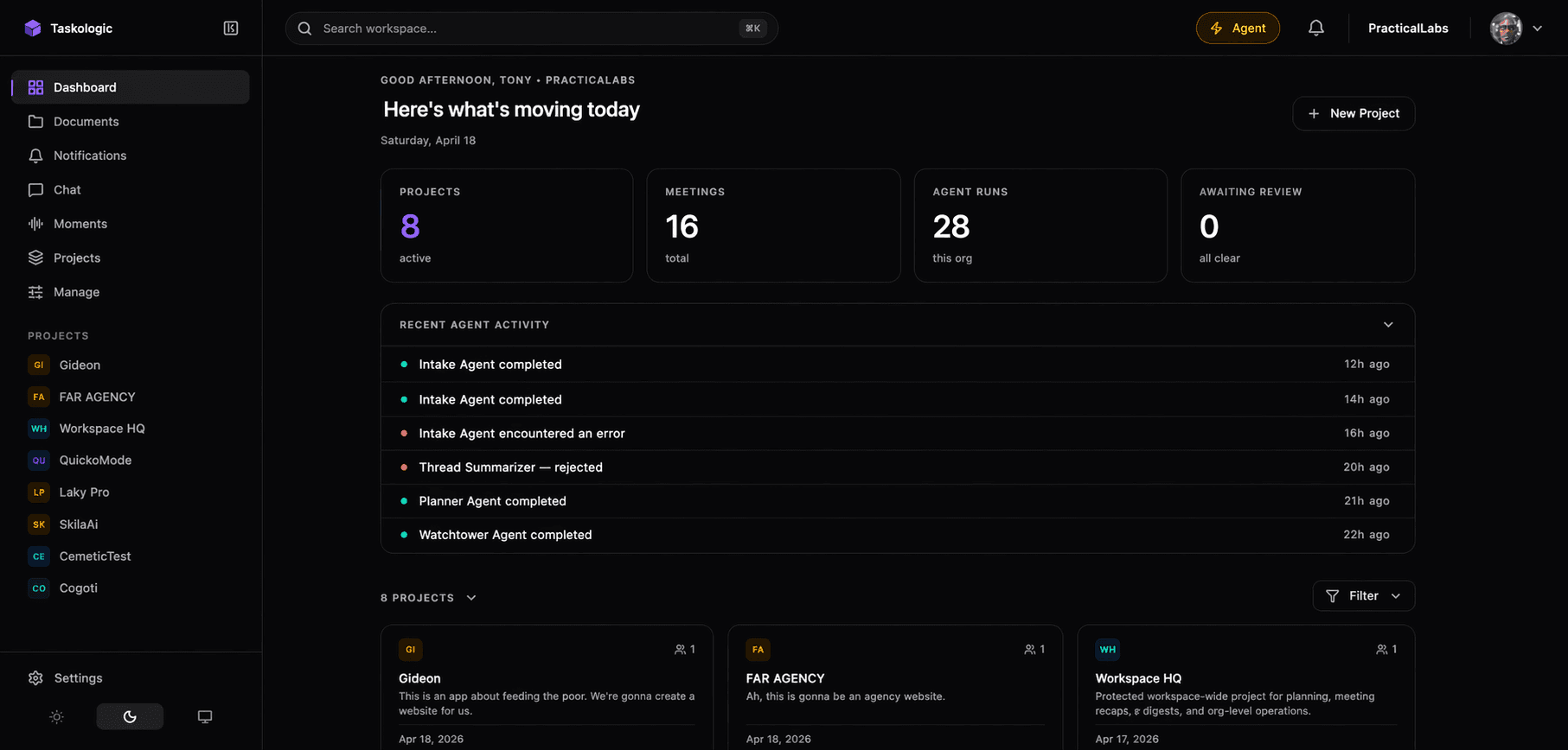 Taskologic dashboard